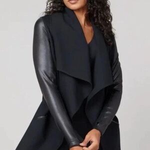 SPANX Faux Leather Women's Black Drape Jacket Convertible Size M